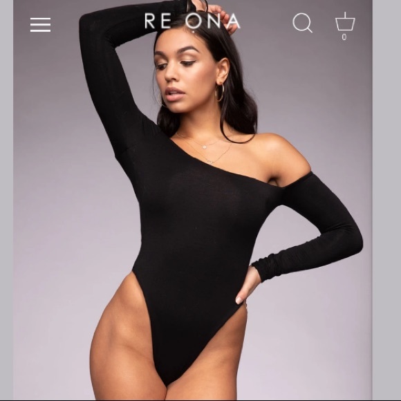 Re Ona Tops - NEW Re Ona Revolve Off The Shoulder Black Soft Stretch Bodysuit Medium